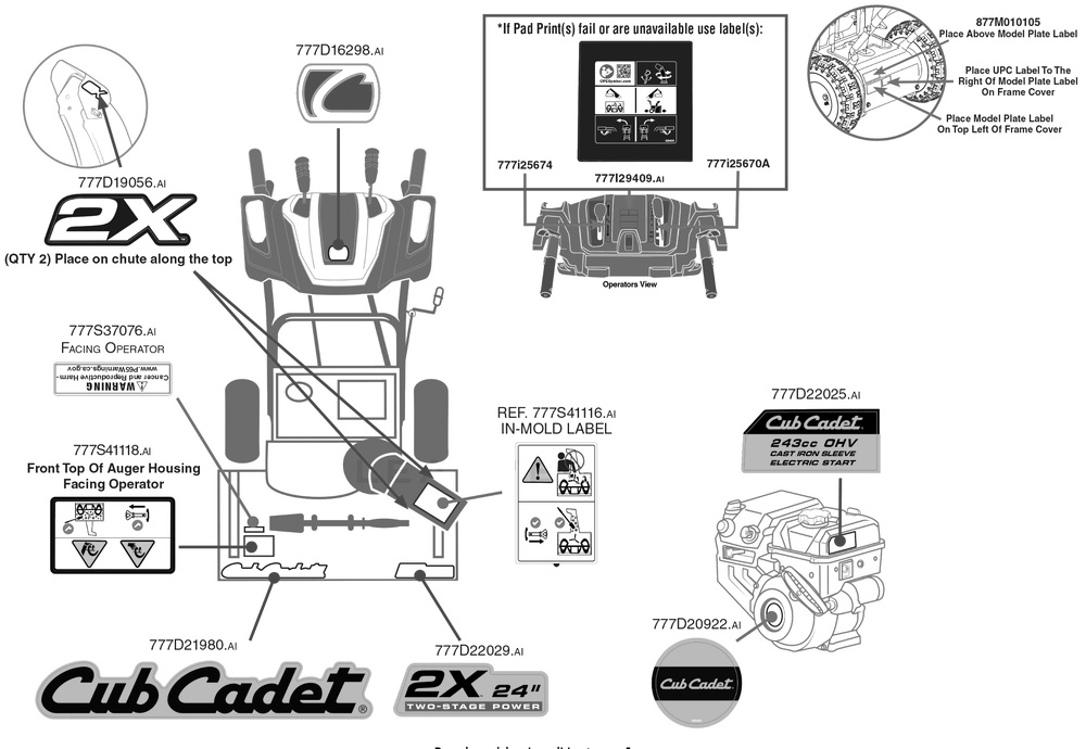 Label Map Diagram and Parts List for 2X24-INCH (31AM5CVR709)(2020) Cub Cadet Snow Blower